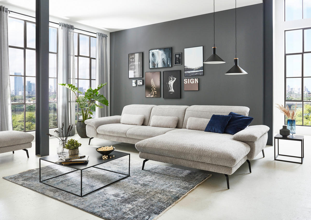 SJEDEĆA GARNITURA tekstil  srebrne boje   - srebrne boje/crna, Moderno, tekstil (345/191cm) - Beldomo Comfort