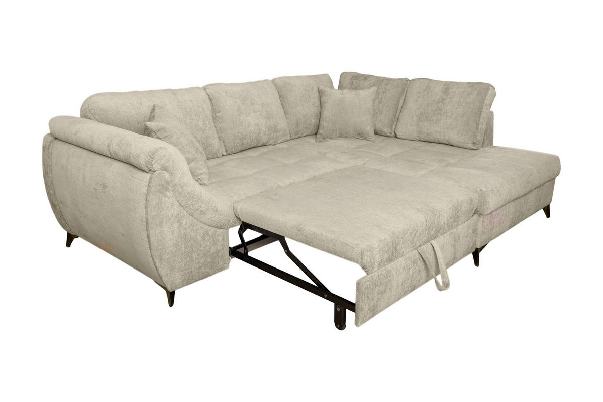 ECKSOFA LIVANO Beige Chenille Liegefläche im Originalstoff  - Beige/Schwarz, Design, Textil/Metall (250/190cm) - P & B