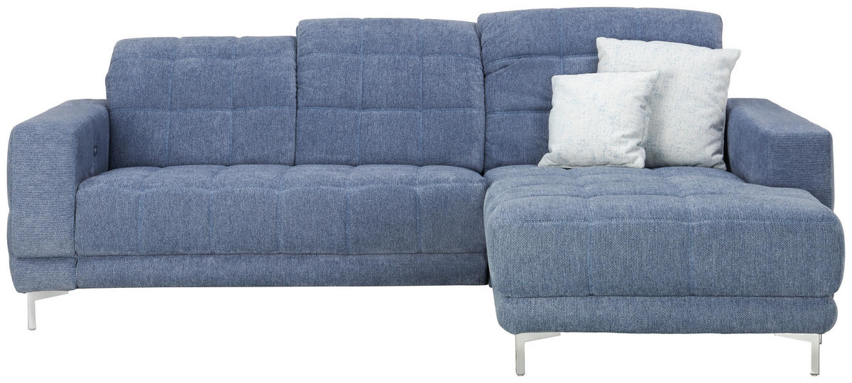 ECKSOFA in Webstoff Blau  260/187 cm  - Chromfarben/Blau, Design, Textil/Metall (260/187cm) - Xora