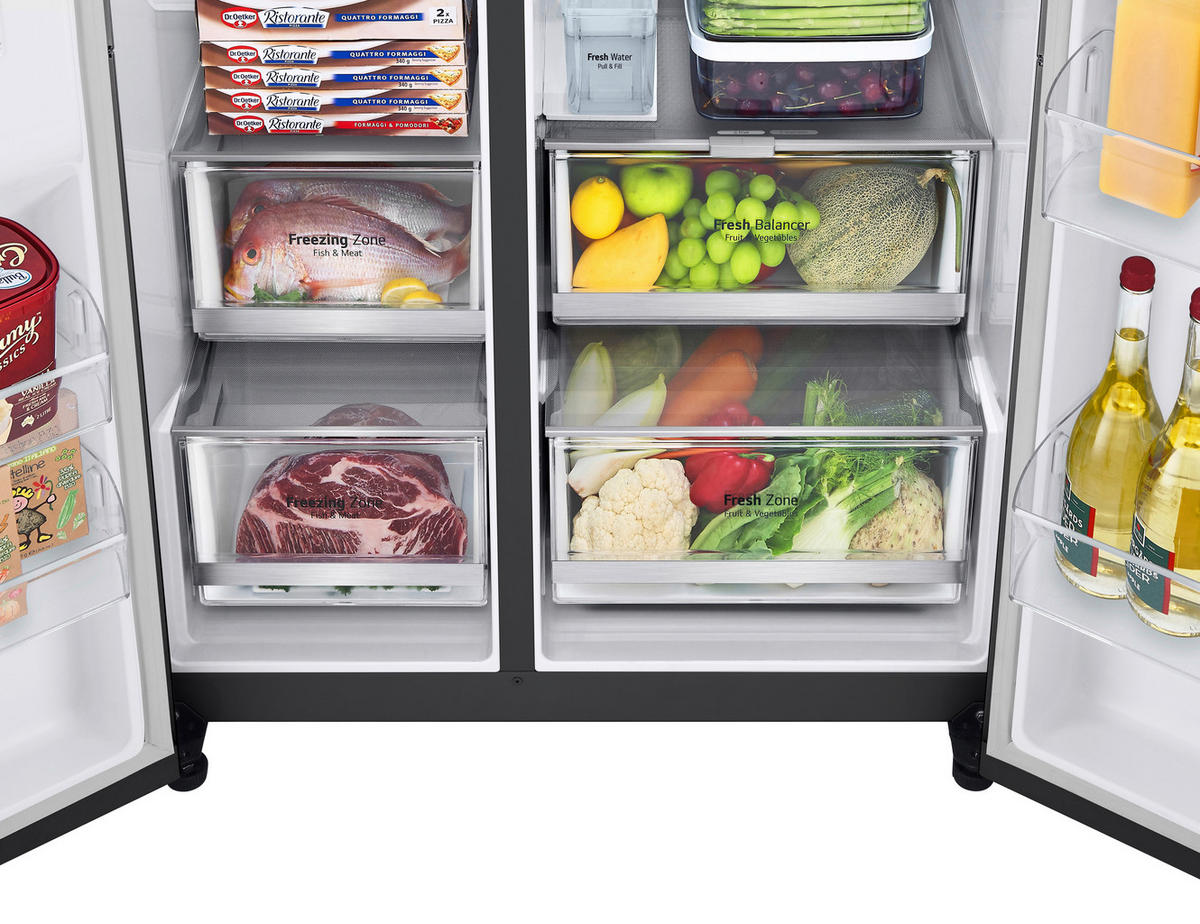 SIDE-BY-SIDE 91,3/179/73,5 cm GSXV91MCLE  - Anthrazit/Schwarz, Trend, Glas/Kunststoff (91,3/179/73,5cm) - LG