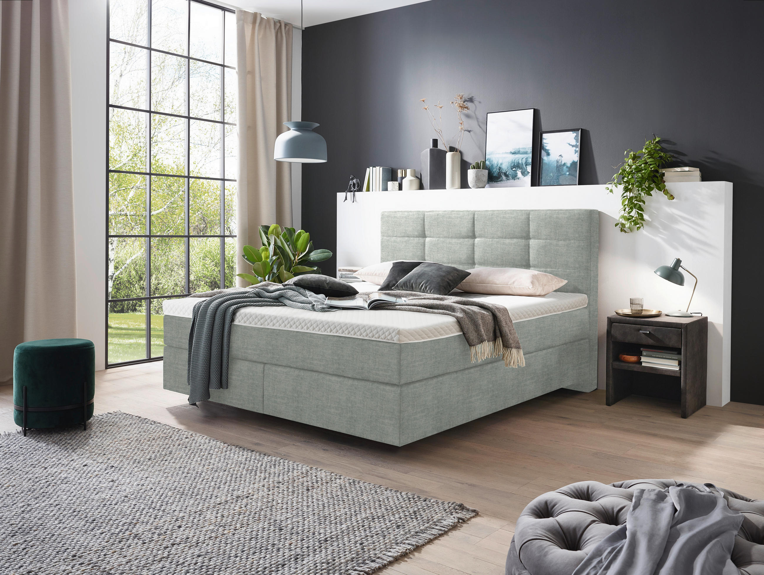 BOXSPRINGBETT 160/200 cm  in Hellgrau  - Chromfarben/Hellgrau, Konventionell, Kunststoff/Textil (160/200cm) - Voleo