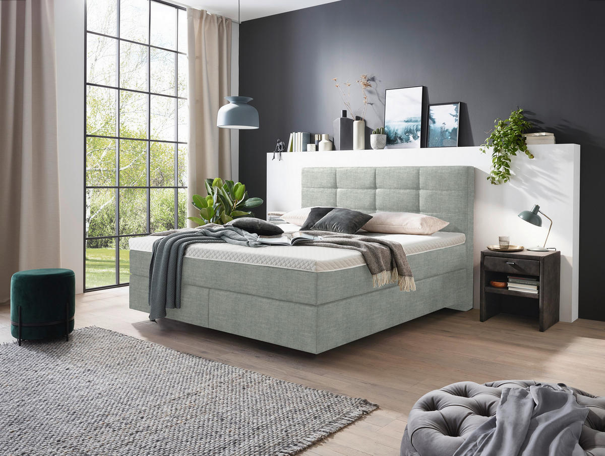 BOXSPRINGBETT 160/200 cm  in Hellgrau  - Chromfarben/Hellgrau, Konventionell, Kunststoff/Textil (160/200cm) - Voleo