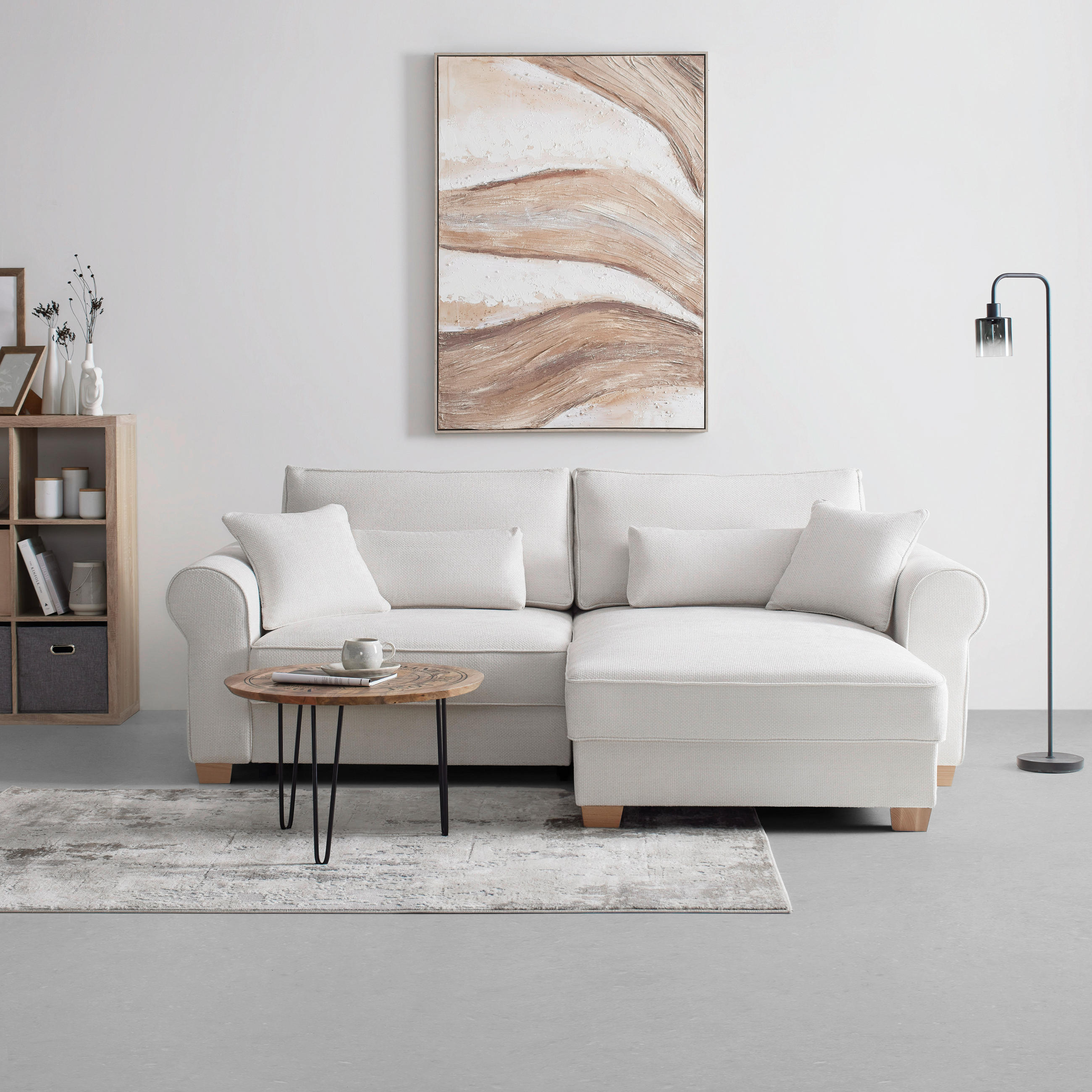 HÖRNSOFFA i cremefärgad  - beige/cremefärgad, Modern, trämaterial/trä (255/185cm) - MID.YOU