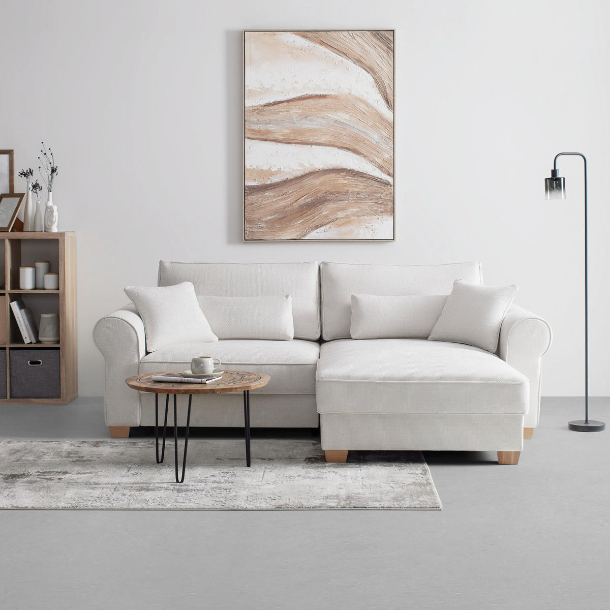 HÖRNSOFFA i cremefärgad  - beige/cremefärgad, Modern, trämaterial/trä (255/185cm) - MID.YOU