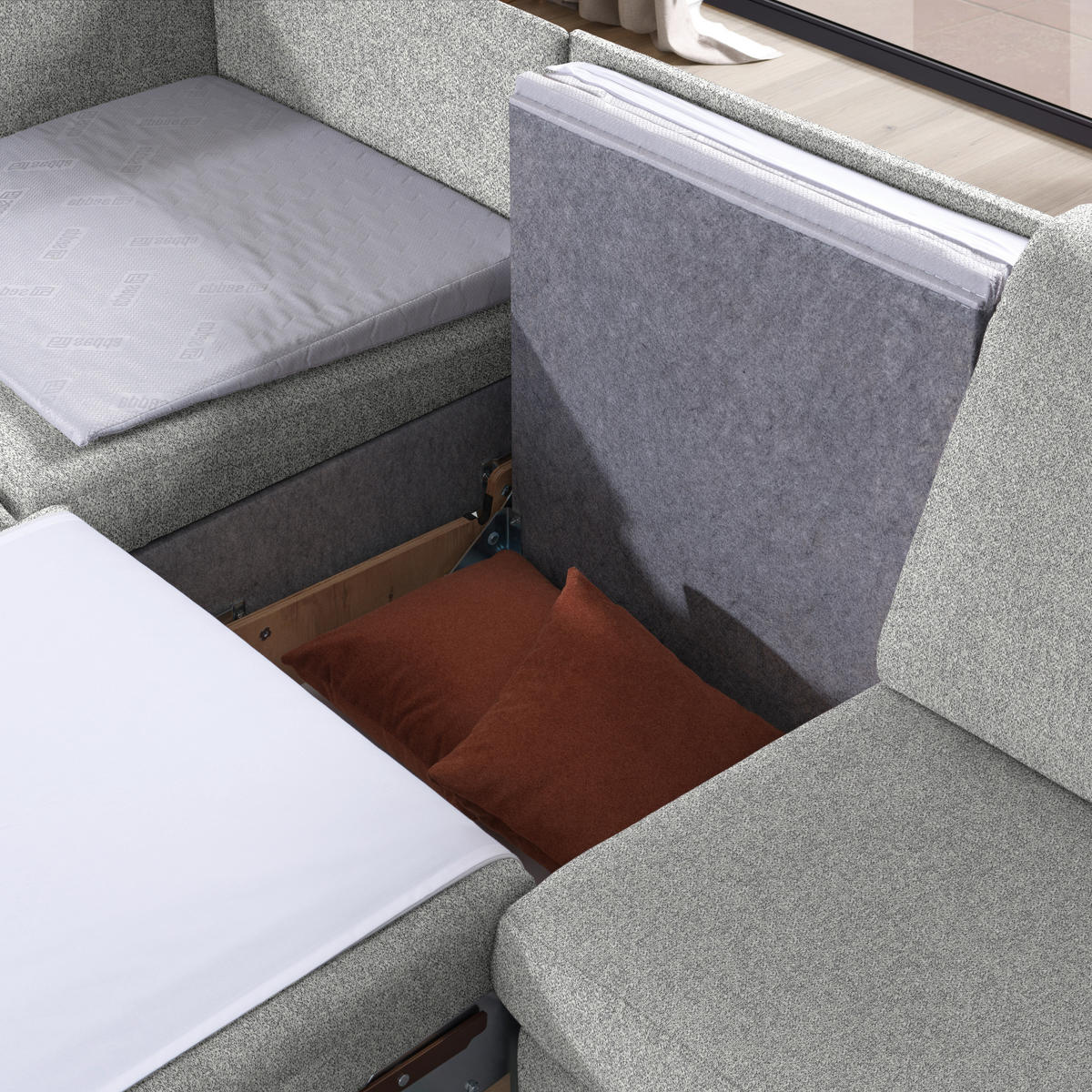 ECKSOFA  in Mikrovelours Naturfarben  203/261 cm  - Eichefarben/Naturfarben, KONVENTIONELL, Holz/Textil (203/261cm) - Sedda