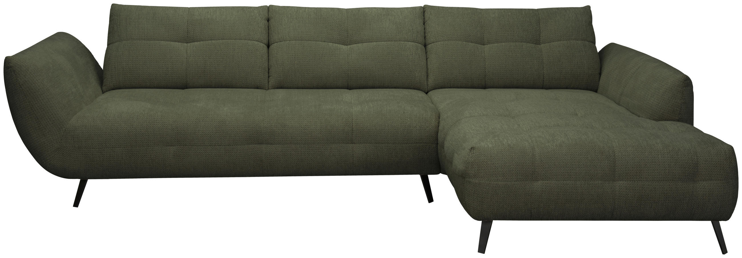 ECKSOFA Dunkelgrün Chenille Armlehnenkissen, Rücken echt, Sitztiefenverstellung  - Dunkelgrün/Schwarz, KONVENTIONELL, Textil/Metall (313/215cm) - Hom`in