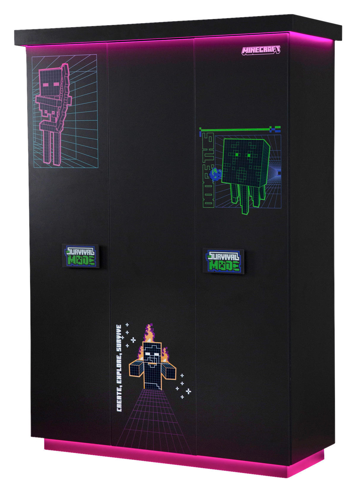 KLEIDERSCHRANK 3-türig Anthrazit  - Anthrazit/Weiß, MODERN, Holzwerkstoff (134/200/50cm) - Minecraft