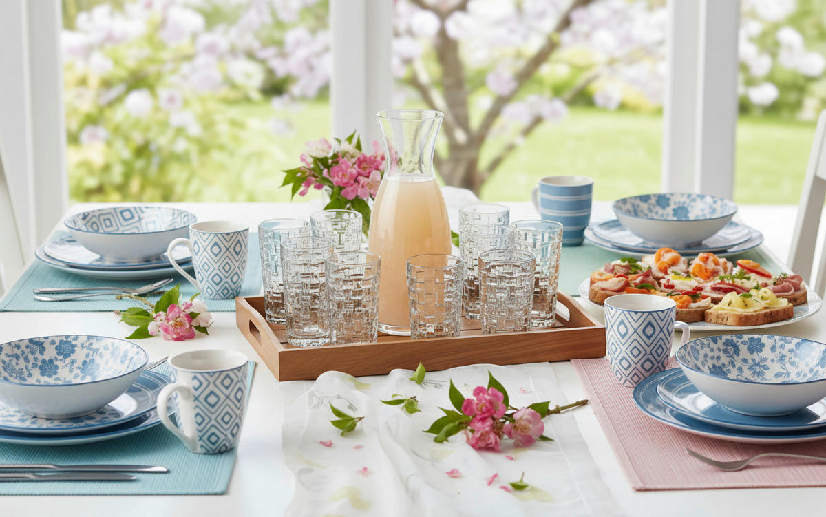 KOMPLETT SERVIS 30 delar  - vit/blå, Lifestyle, keramik - Novel