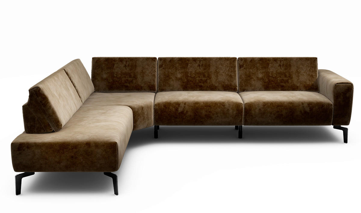 ECKSOFA Cosy Braun Samt  - Schwarz/Braun, Design, Textil/Metall (213/296cm) - SENSOO