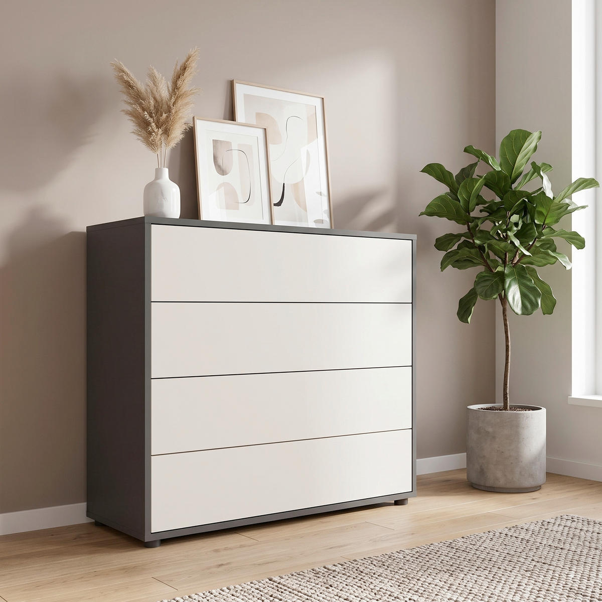 KOMODA, antracitová, biela, 79/73/33 cm - čierna/biela, Modern, kompozitné drevo/plast (79/73/33cm) - MID.YOU