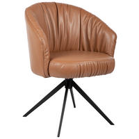 ARMLEHNSTUHL  in Eisen Echtleder pigmentiert  - Cognac/Schwarz, Design, Leder/Metall (63/82/62,5cm) - Dieter Knoll