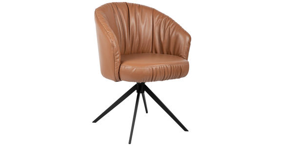 ARMLEHNSTUHL  in Eisen Echtleder pigmentiert  - Cognac/Schwarz, Design, Leder/Metall (63/82/62,5cm) - Dieter Knoll