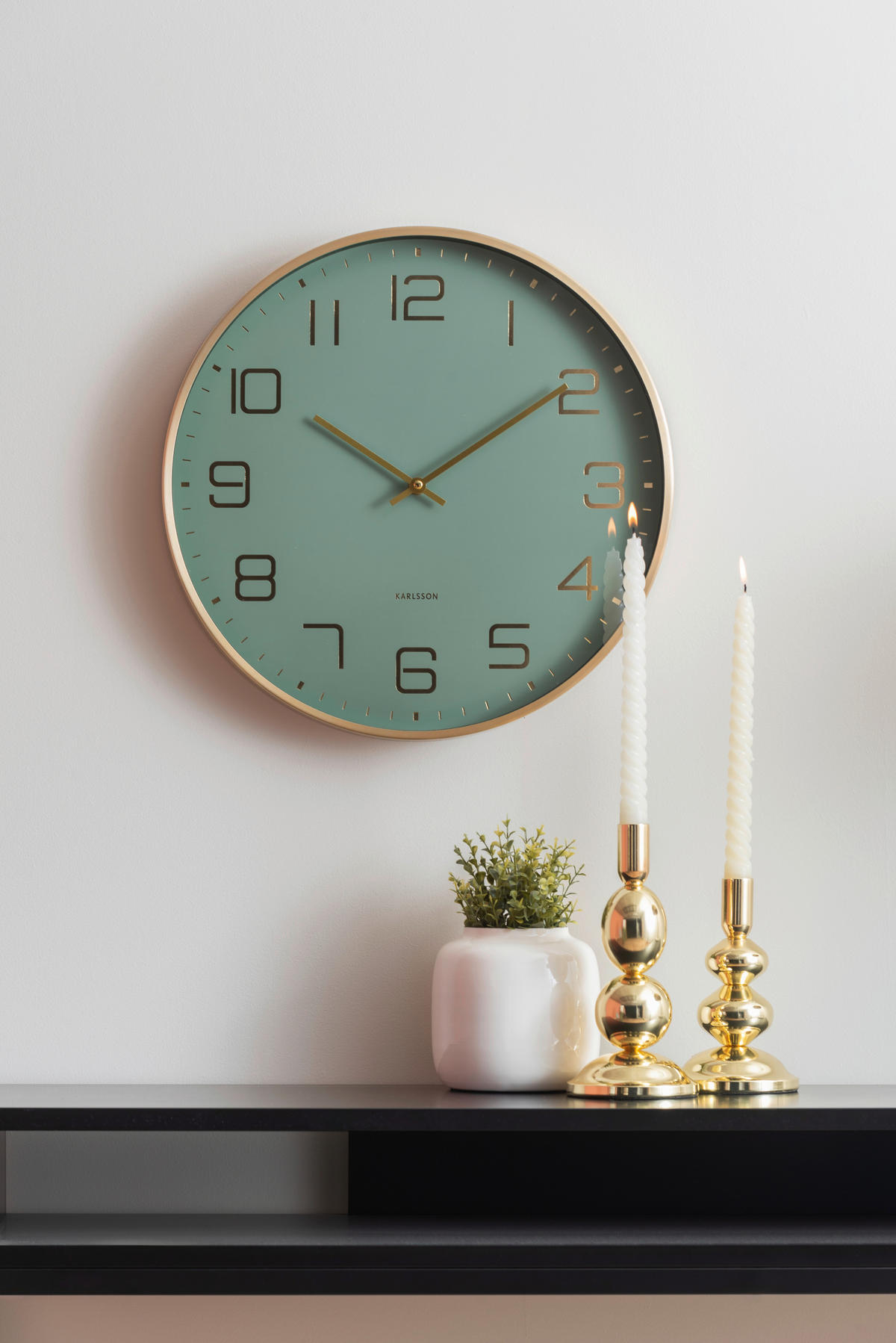 WANDUHR  Hellgrün, Goldfarben  - Goldfarben/Hellgrün, Basics, Metall (40/40/4,2cm) - Karlsson