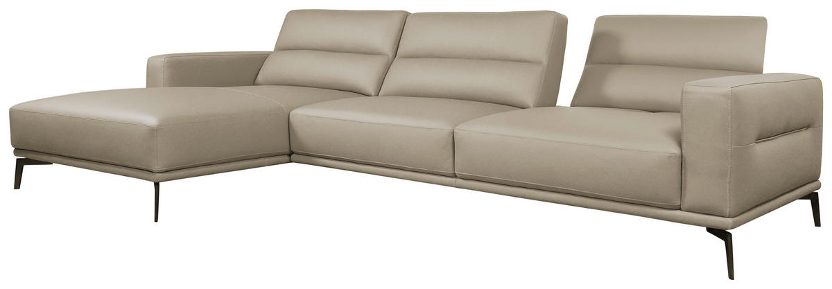 ECKSOFA Greige Echtleder  - Greige/Schwarz, MODERN, Leder/Holz (175/299cm) - Livetastic