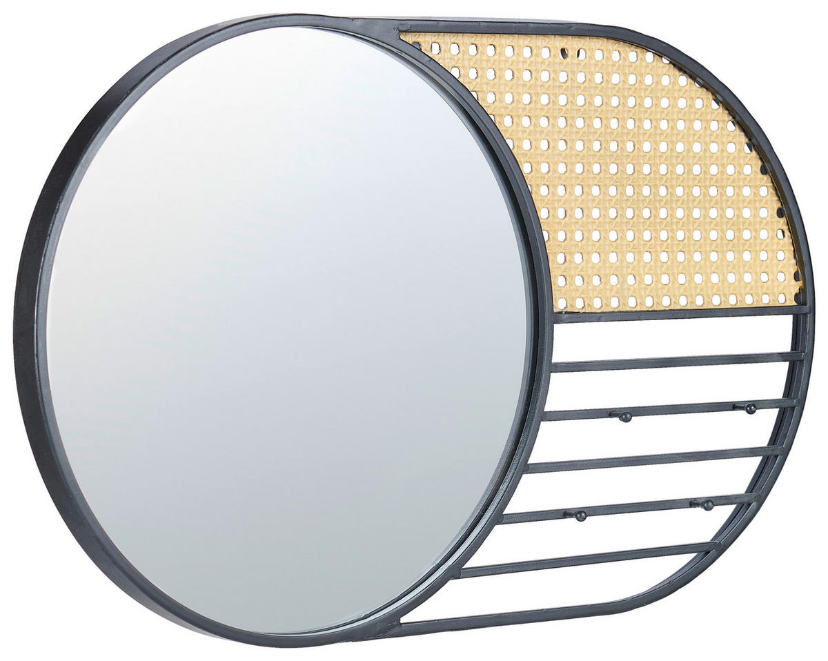 WANDSPIEGEL Rattan Schwarz  - Schwarz/Naturfarben, Trend, Glas/Holz (66/41/4,5cm)