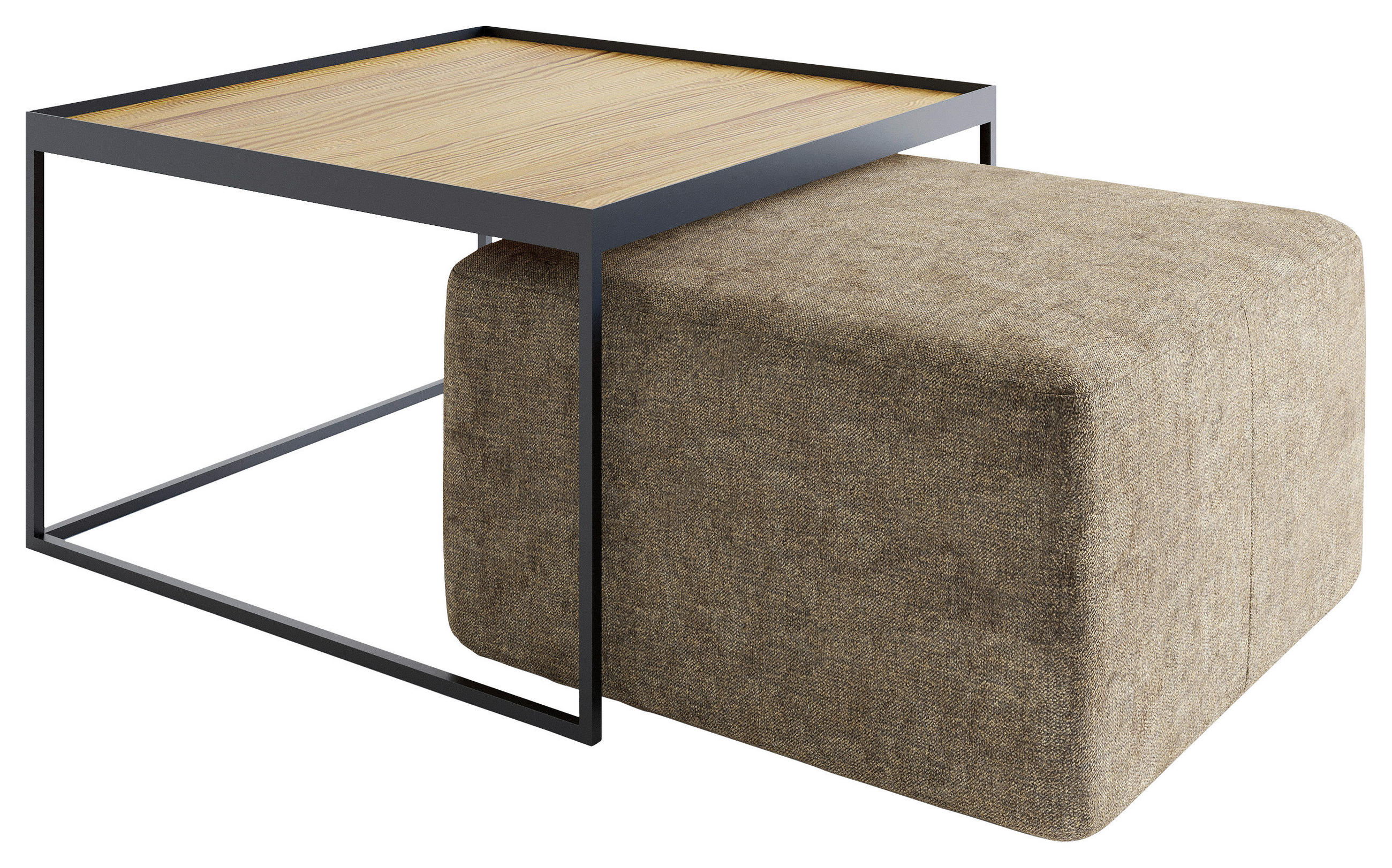 COUCHTISCHSET in Holz 80/80/39 cm  - Eichefarben/Schwarz, Design, Holz/Textil (80/80/39cm) - Novel