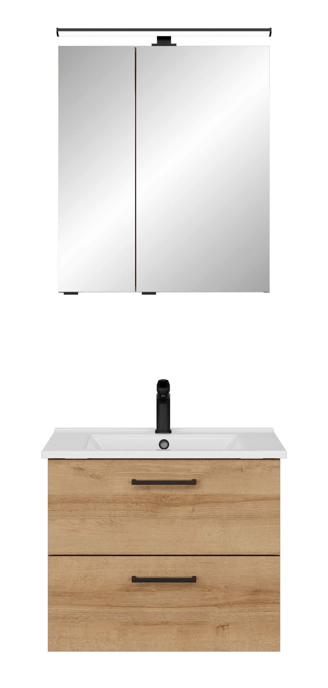 BADEZIMMER 3-teilig  in 65 cm  - Eichefarben/Schwarz, KONVENTIONELL, Keramik/Metall (65cm) - Sadena