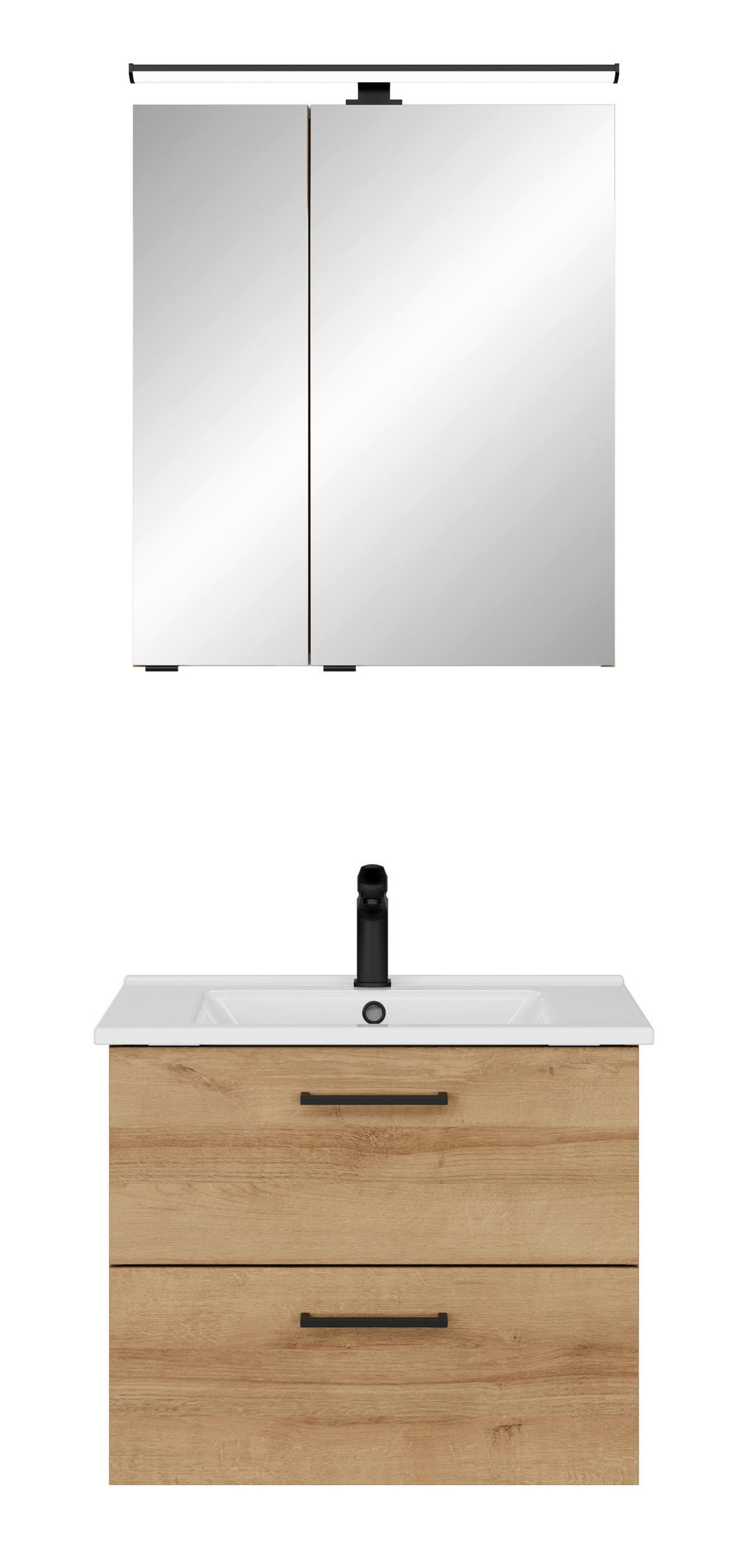 BADEZIMMER 3-teilig  in 65 cm  - Eichefarben/Schwarz, KONVENTIONELL, Keramik/Metall (65cm) - Sadena