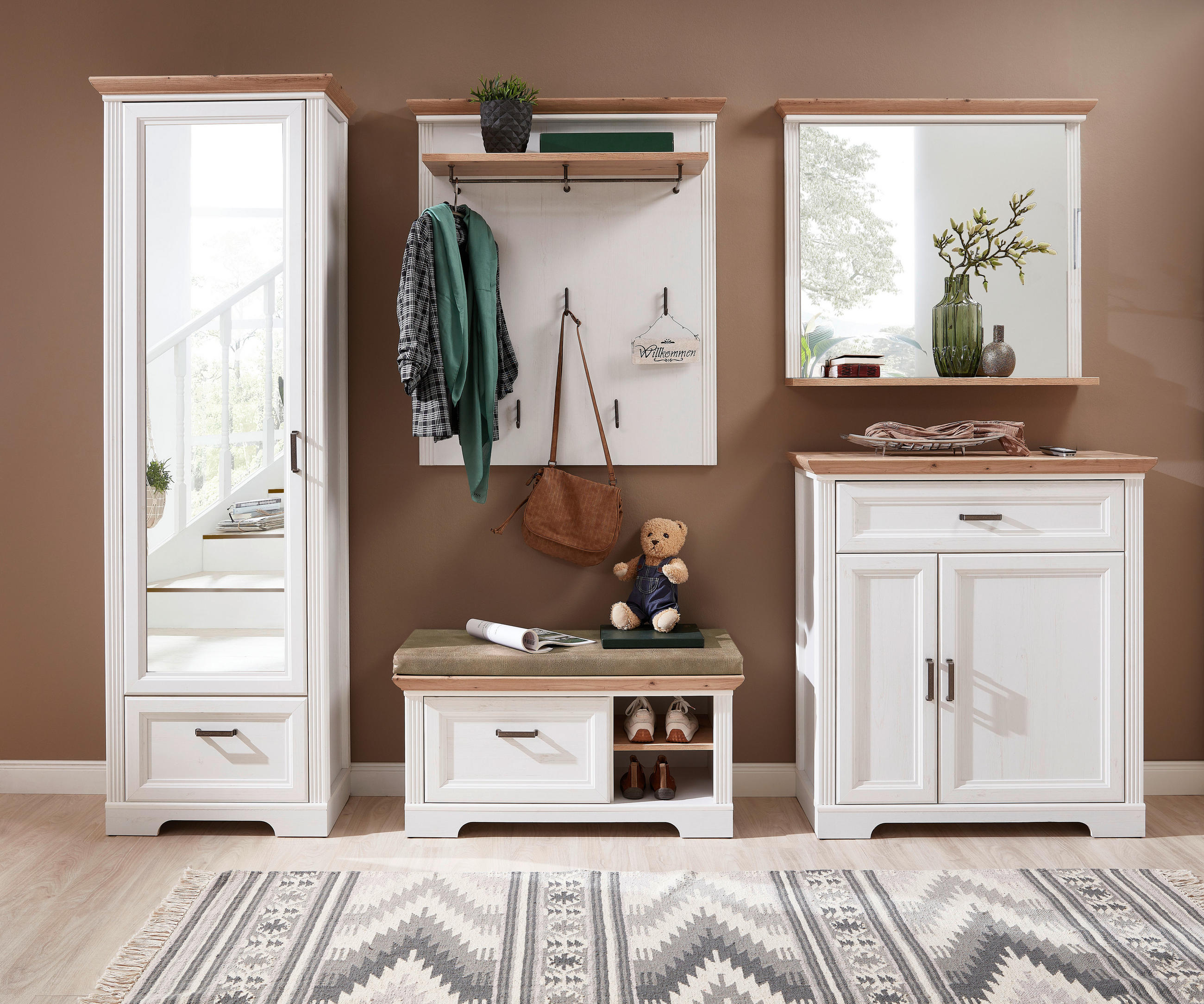 Thumbnail - Landscape Wandspiegel, Eiche, Pinien, Glas, rechteckig, 93x83x15 cm, Ablage, Spiegel, Wandspiegel