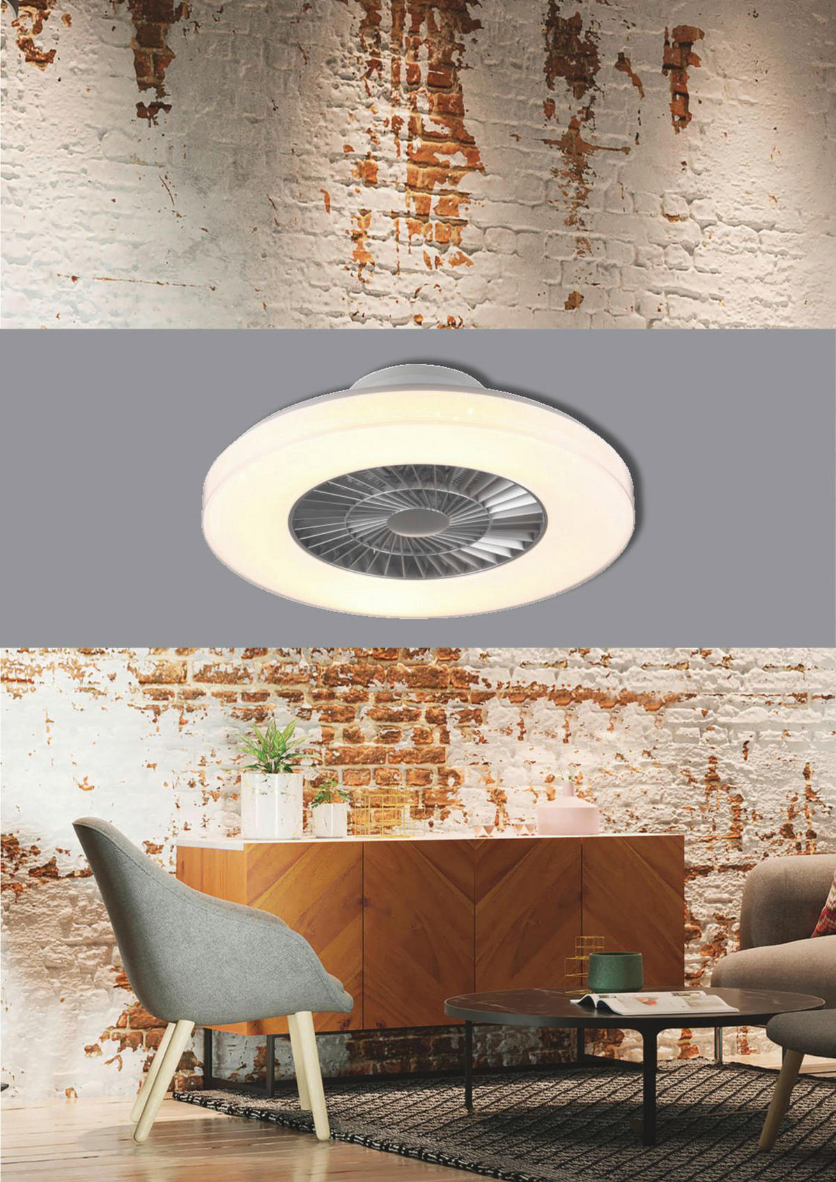 MENNYEZETI VENTILÁTOR - titánszürke/ezüstszínű, Basics, műanyag (59/15,5cm) - Mican