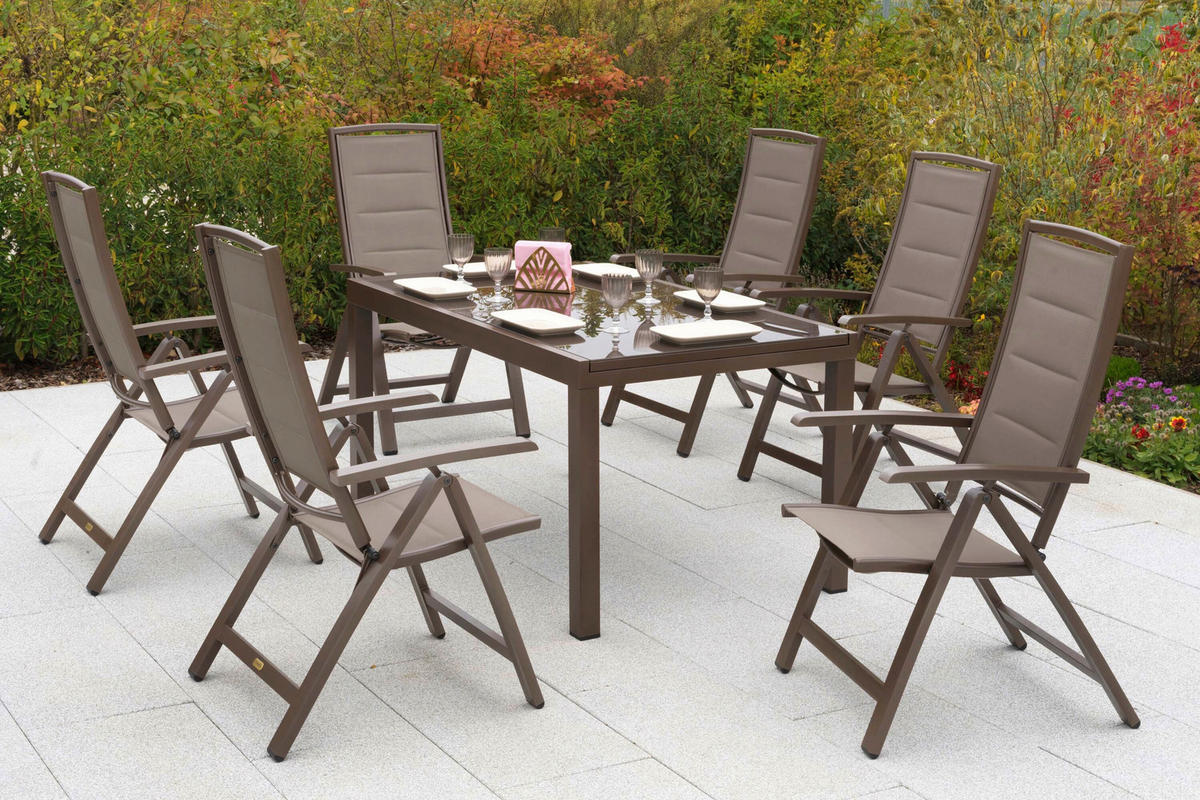 GARTENTISCHGRUPPE beschichtet Aluminium  - Taupe/Braun, KONVENTIONELL, Glas/Textil - Gardenson