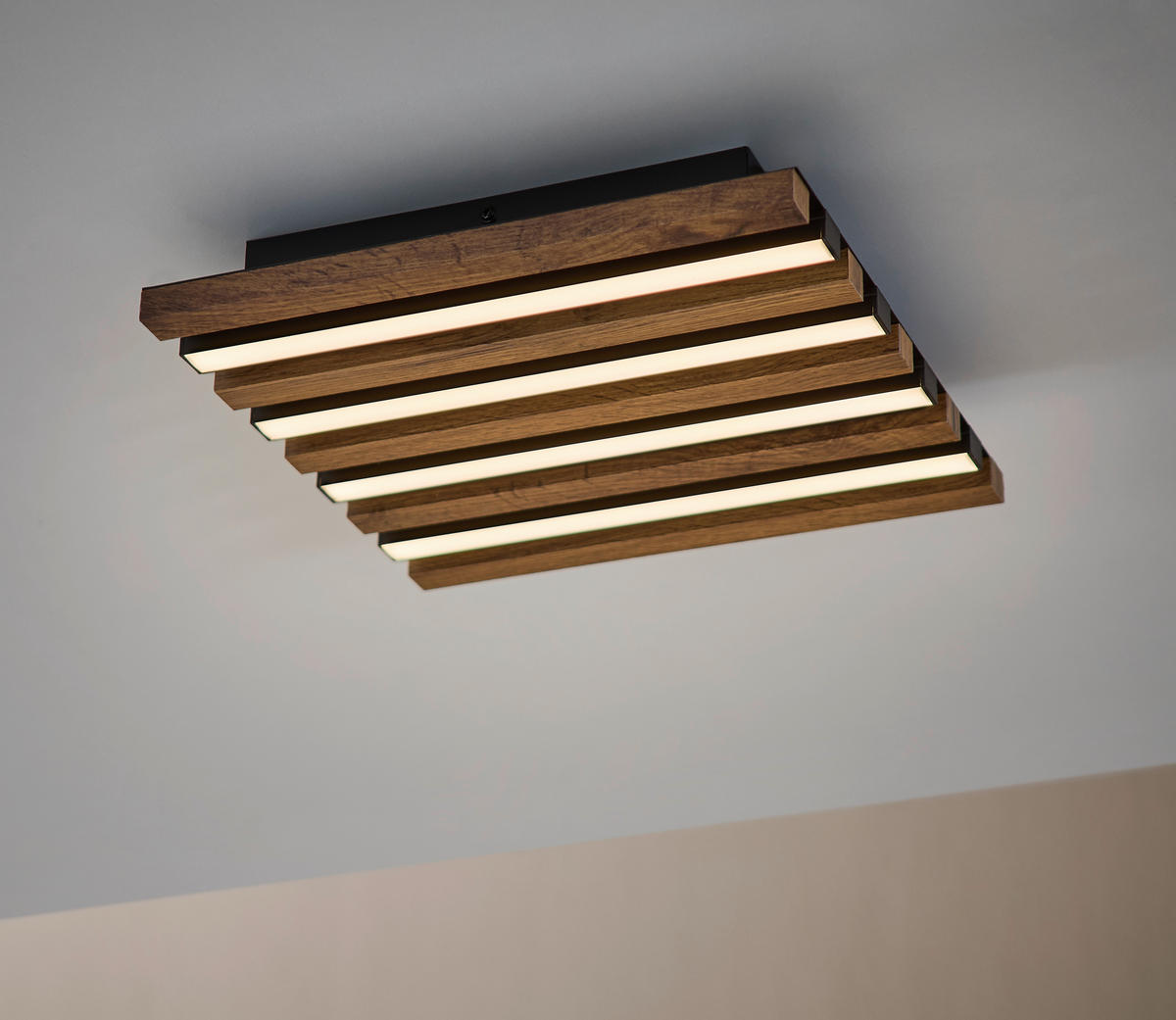 PLAFONIERĂ CU LED - alb/maro închis, Natur, plastic/metal (30/30/5cm) - Globo