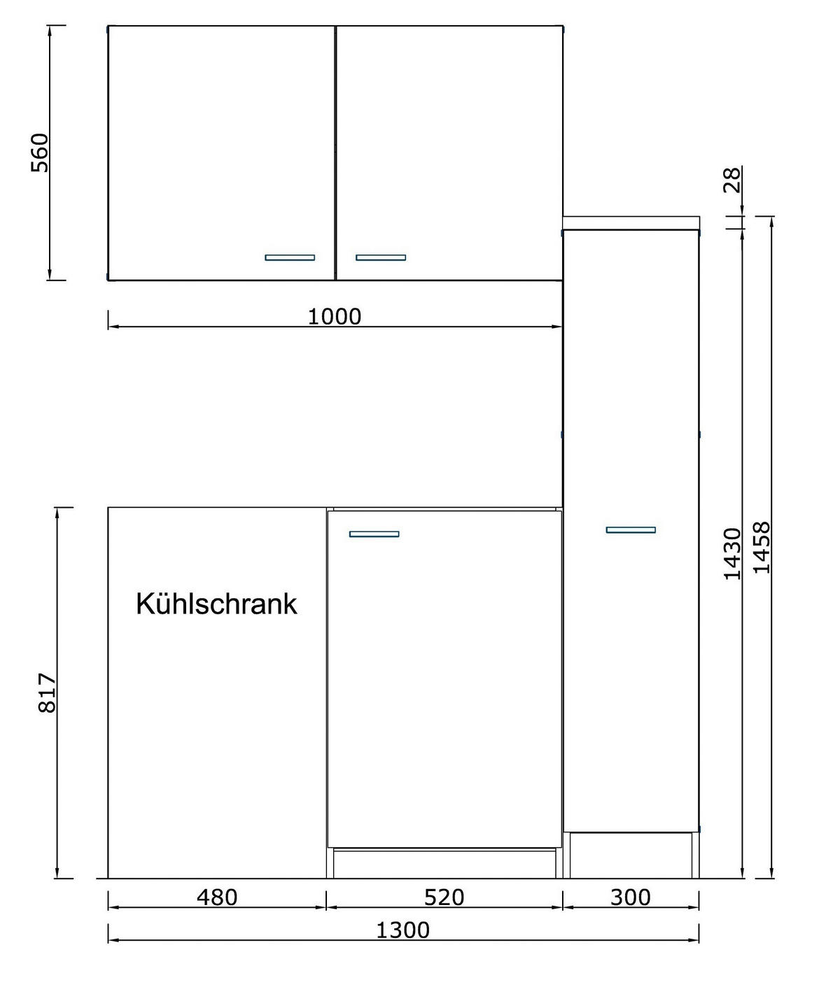 MINIKÜCHE 130 cm   in Weiß  - Weiß, MODERN, Holzwerkstoff/Kunststoff (130cm) - Respekta