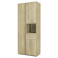 VITRINE  in massiv Asteiche Eichefarben - Eichefarben, Natur, Glas/Leder (83,4/205,8/41cm) - Cassando