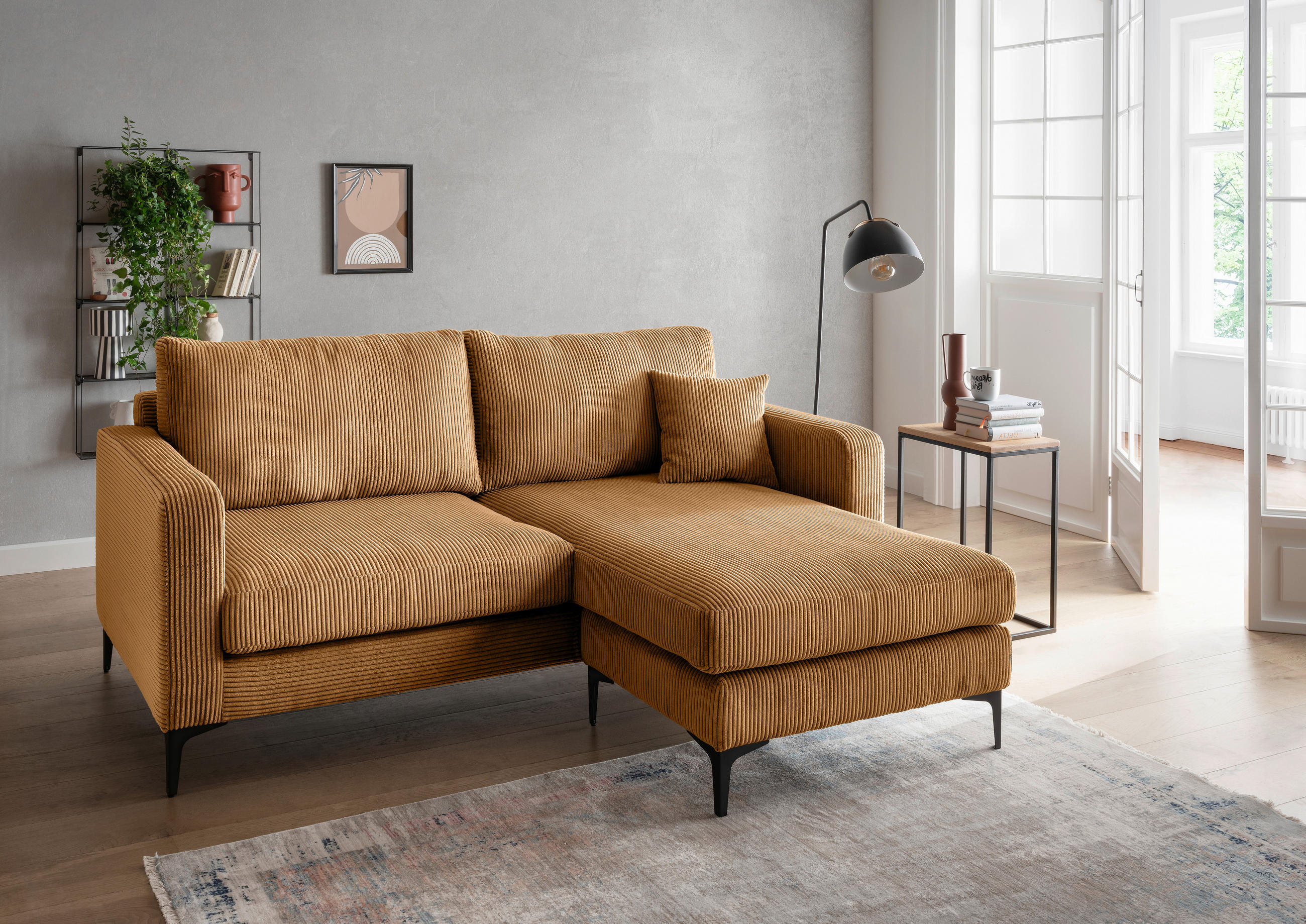 ECKSOFA in Cord Goldfarben  - Goldfarben/Schwarz, Basics, Textil/Metall (204/153cm) - Livetastic