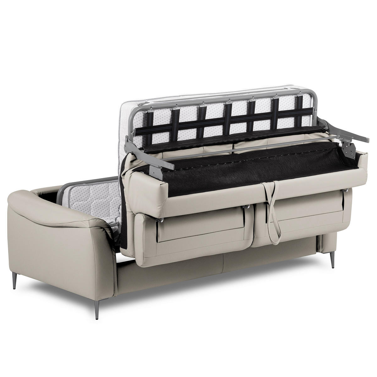 SCHLAFSOFA PAFOS Grau Echtleder Lederlook  - Schwarz/Grau, Design, Leder/Textil (203/77-98/103cm) - MID.YOU