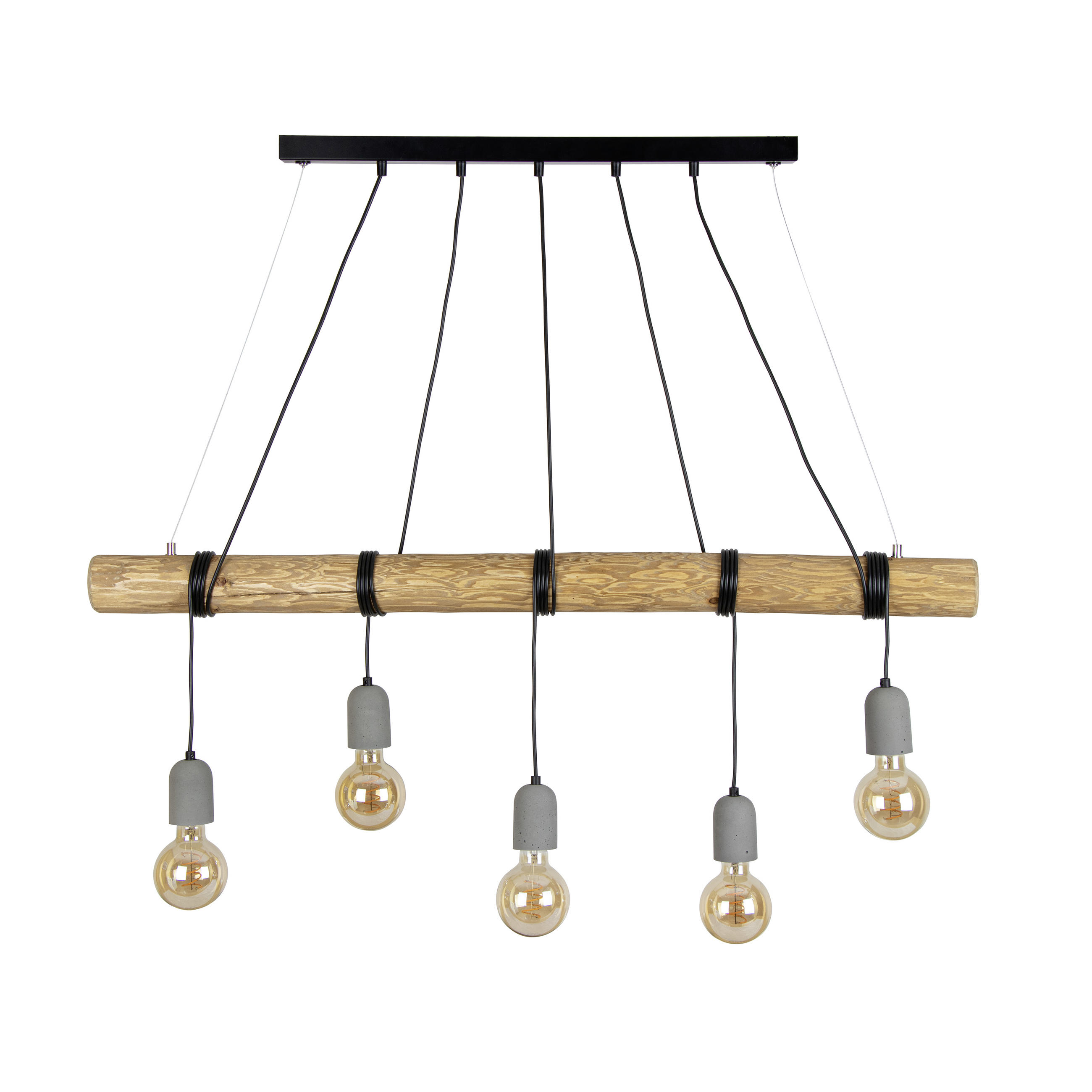 HÄNGELEUCHTE Trabo Concret  - Schwarz/Grau, Natur, Holz/Keramik (115/10/140cm)