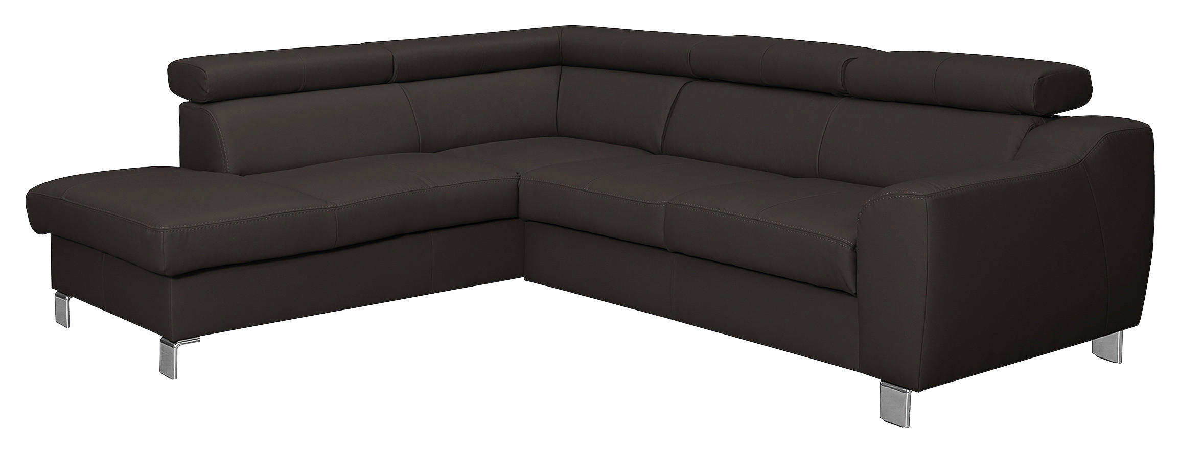 ECKSOFA Dunkelbraun Echtleder Lederlook  - Chromfarben/Dunkelbraun, Design, Leder/Textil (208/245cm) - Livetastic
