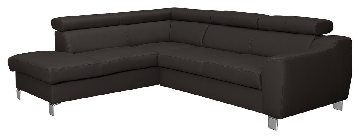 ECKSOFA Dunkelbraun Echtleder Lederlook  - Chromfarben/Dunkelbraun, Design, Leder/Textil (208/245cm) - Livetastic