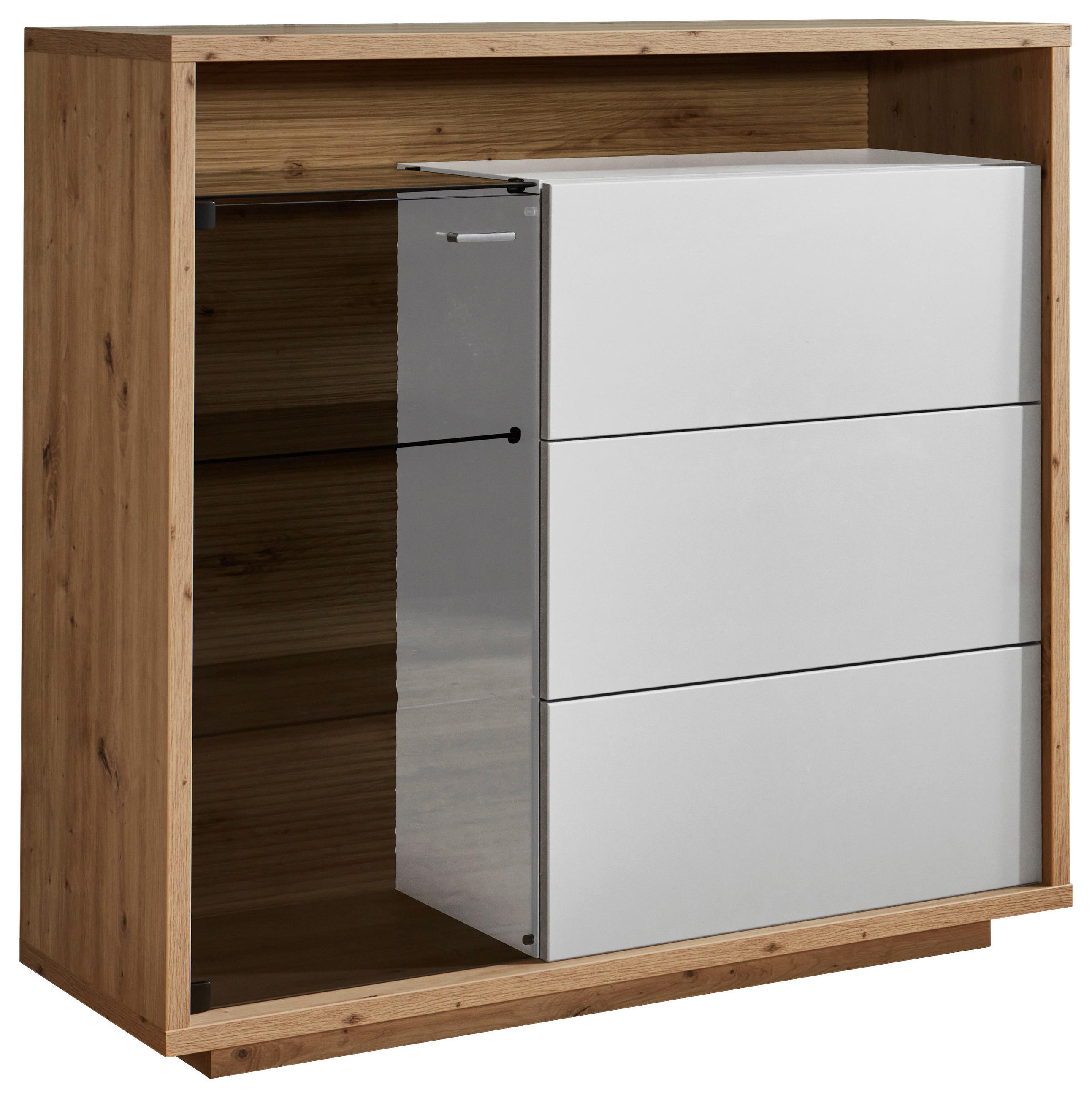 HIGHBOARD  in 120/113/42 cm  - Silberfarben/Eiche Artisan, Design, Glas/Holzwerkstoff (120/113/42cm) - Stylife