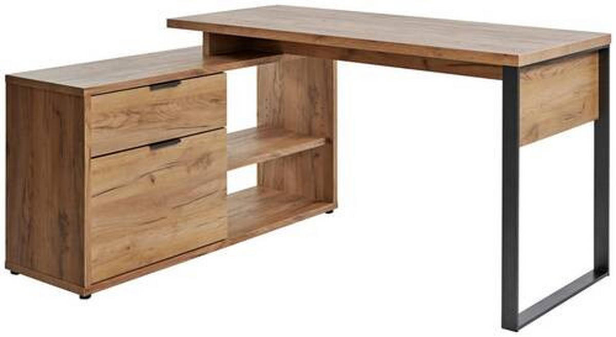 ECKSCHREIBTISCH 150/120/76 cm  in Anthrazit, Eichefarben  - Eichefarben/Anthrazit, MODERN, Holzwerkstoff/Metall (150/120/76cm) - Livetastic