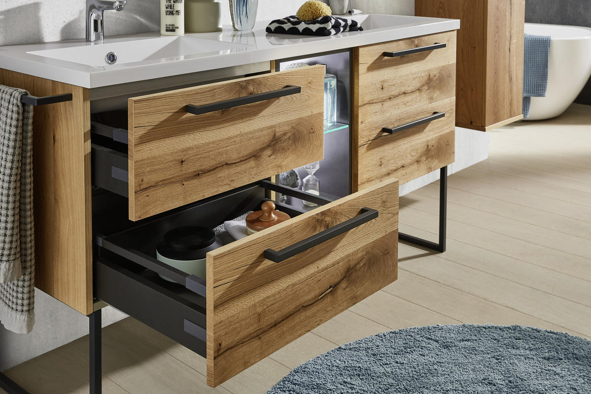 BADEZIMMER  in 155 cm  - Eichefarben/Anthrazit, Basics, Glas/Holz (155cm) - Dieter Knoll