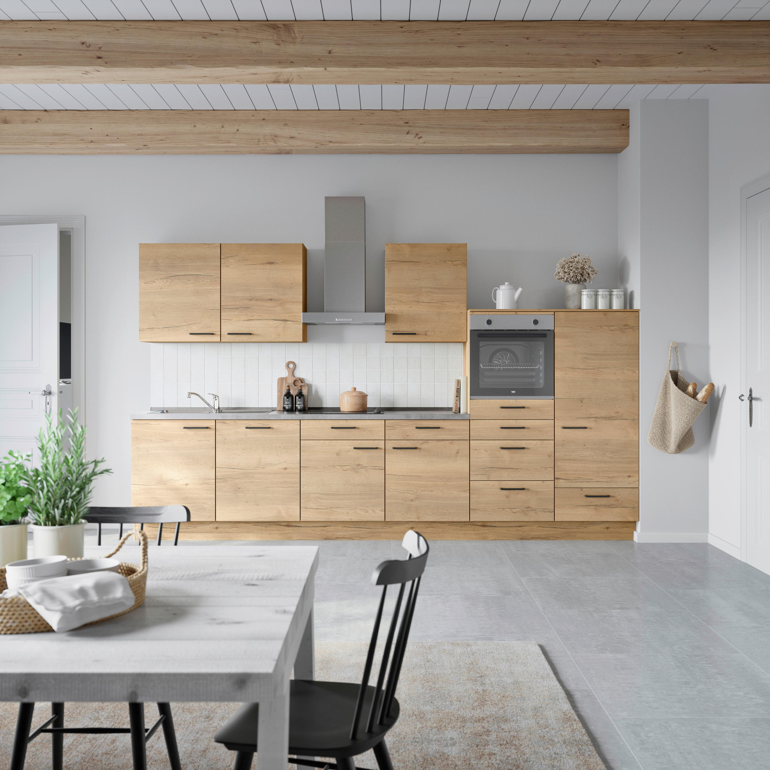 KÜCHENBLOCK 360 cm   in Eichefarben, Schieferfarben  - Schieferfarben/Eichefarben, MODERN, Holzwerkstoff/Metall (360cm) - Nobilia