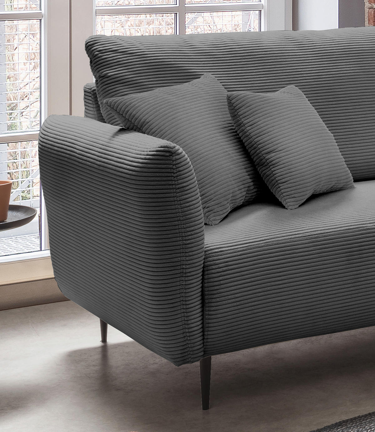 ECKSOFA Grau Cord  - Schwarz/Grau, Design, Textil/Metall (294/256cm) - Livetastic