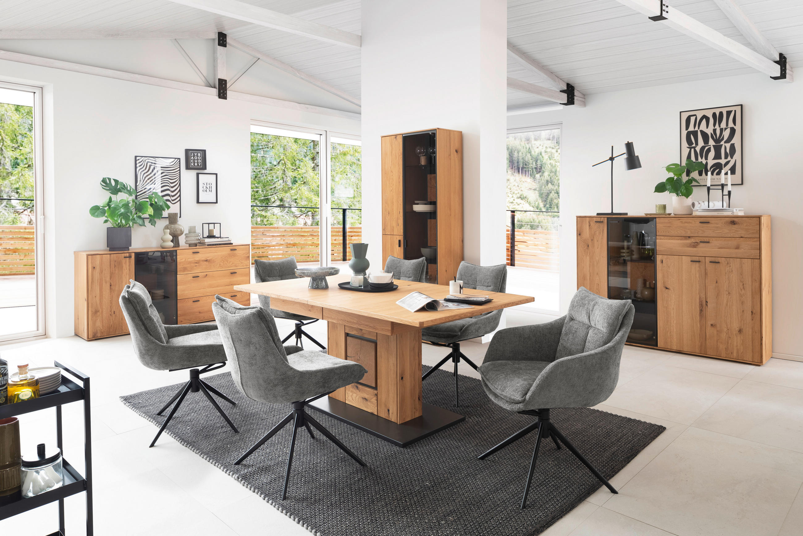 HIGHBOARD Nairobi  in 158/122/37 cm  - Wildeiche/Anthrazit, Design, Glas/Holz (158/122/37cm) - MID.YOU