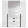 DREHTÜRENSCHRANK 201/223/61 cm,  in Weiß, Weiß Hochglanz, 4-türig  - Chromfarben/Weiß Hochglanz, Basics, Glas/Holzwerkstoff (201/223/61cm) - Novel