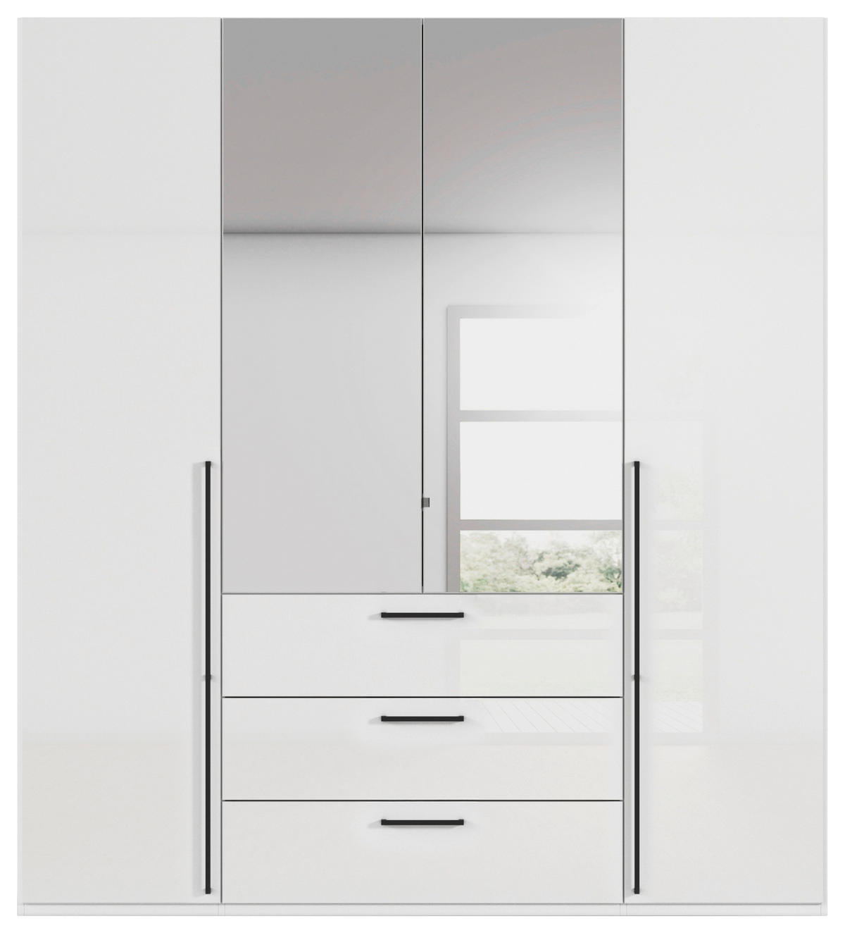 DREHTÜRENSCHRANK 201/235/61 cm,  in Weiß, Weiß Hochglanz, 4-türig  - Chromfarben/Weiß Hochglanz, Basics, Glas/Holzwerkstoff (201/235/61cm) - Novel
