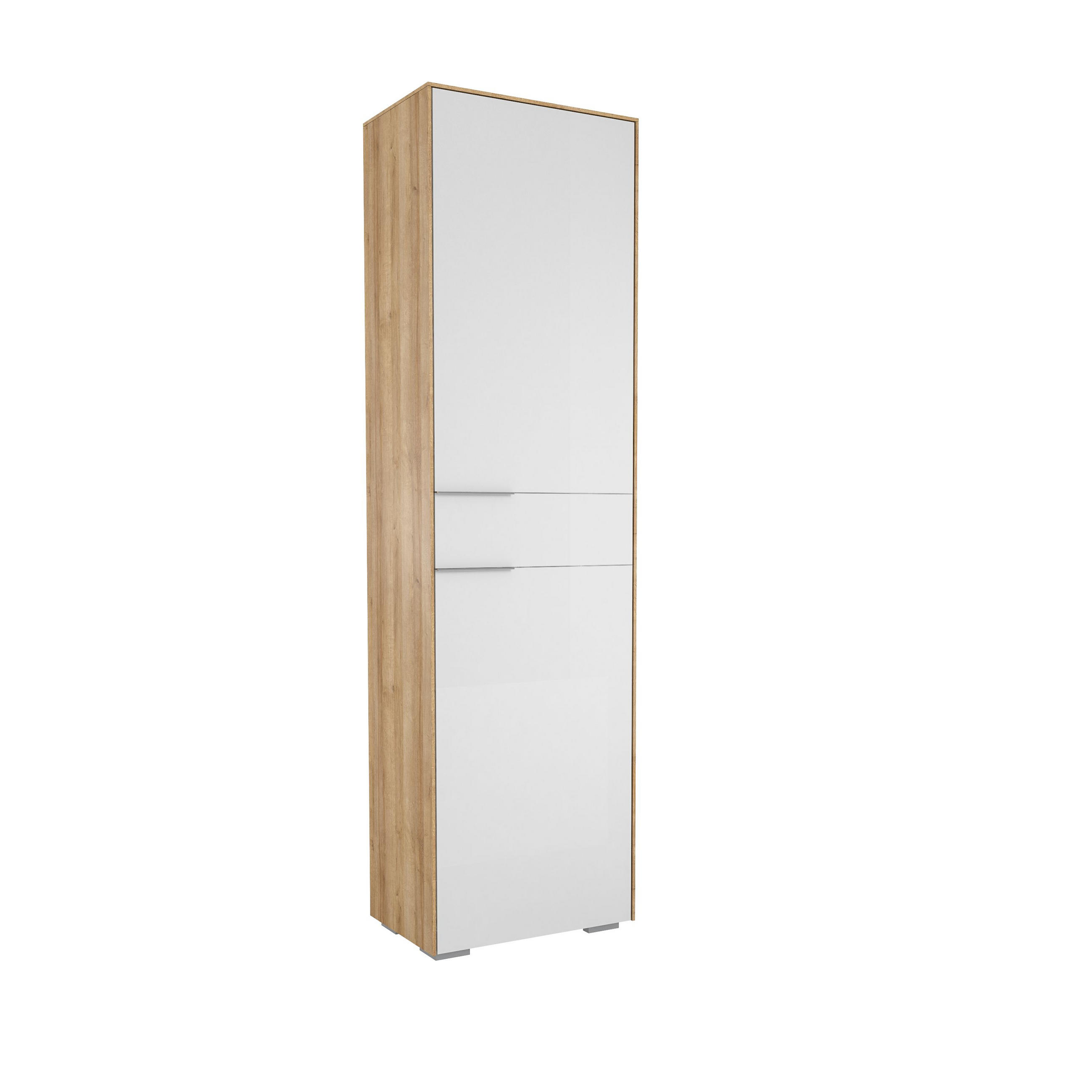 GARDEROBENSCHRANK Weiß, Eichefarben - Chromfarben/Eichefarben, Design, Glas/Holzwerkstoff (55,8/199,1/37,3cm) - Voleo