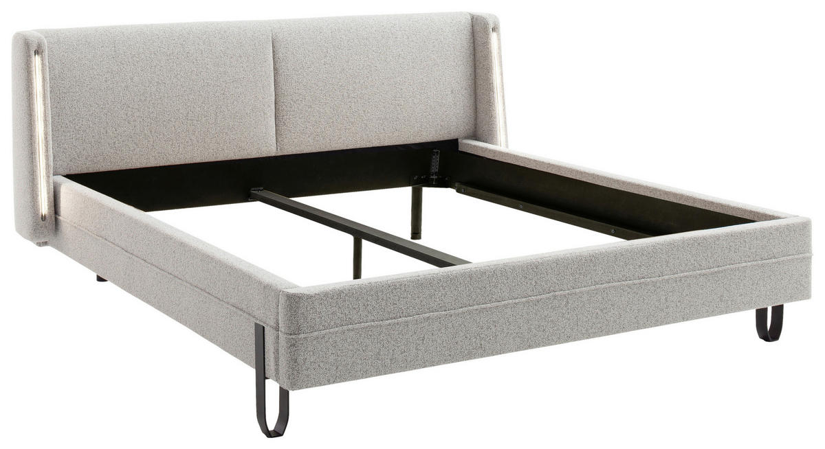 POLSTERBETT 180/200 cm  in Hellgrau  - Hellgrau/Schwarz, Modern, Textil/Metall (180/200cm) - Novel