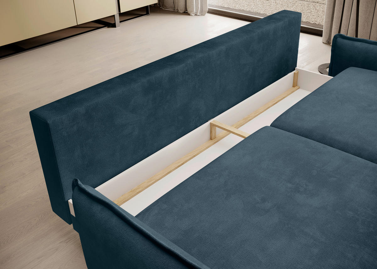 SCHLAFSOFA Chenille Blau  - Blau/Schwarz, KONVENTIONELL, Textil/Metall (223/89/107cm) - Carryhome
