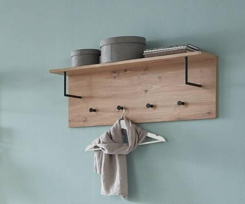 WANDGARDEROBE  in Schwarz, Eichefarben  - Eichefarben/Schwarz, Basics, Holzwerkstoff/Metall (80/30/20cm)