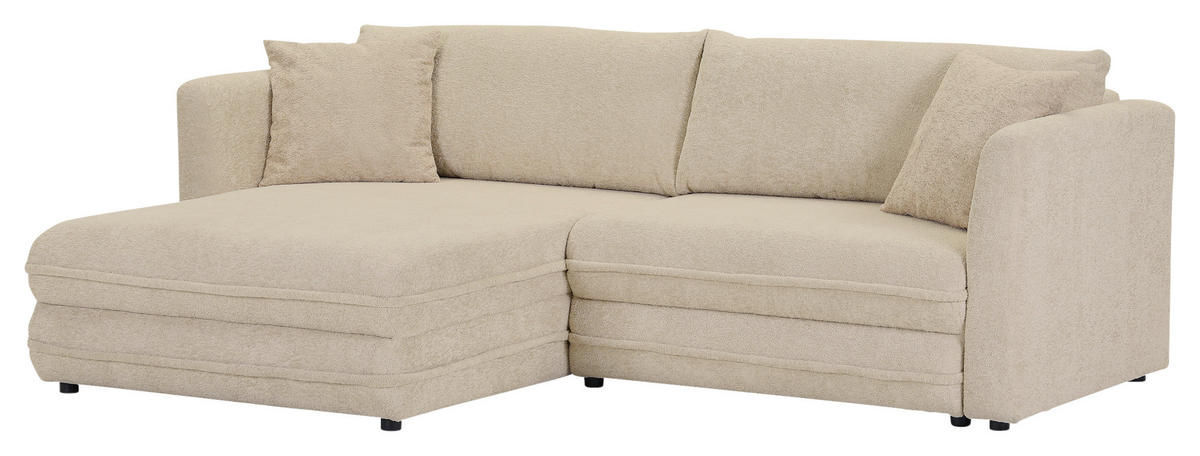 ECKSOFA Creme Plüsch Zierkissen, Rückenkissen, Bettkasten, Schlaffunktion, Rücken echt, Liegefläche im Originalstoff  - Beige/Creme, MODERN, Kunststoff/Textil (246/178cm) - Carryhome