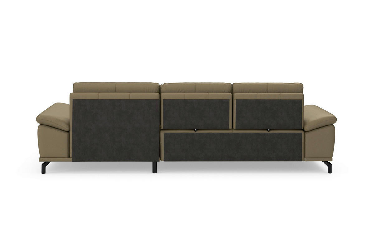 ECKSOFA COSTELLO E Olivgrün Echtleder Nierenkissen, Armteilverstellung, Sitztiefenverstellung  - Schwarz/Olivgrün, Basics, Leder/Textil (301/176cm) - Sit & More
