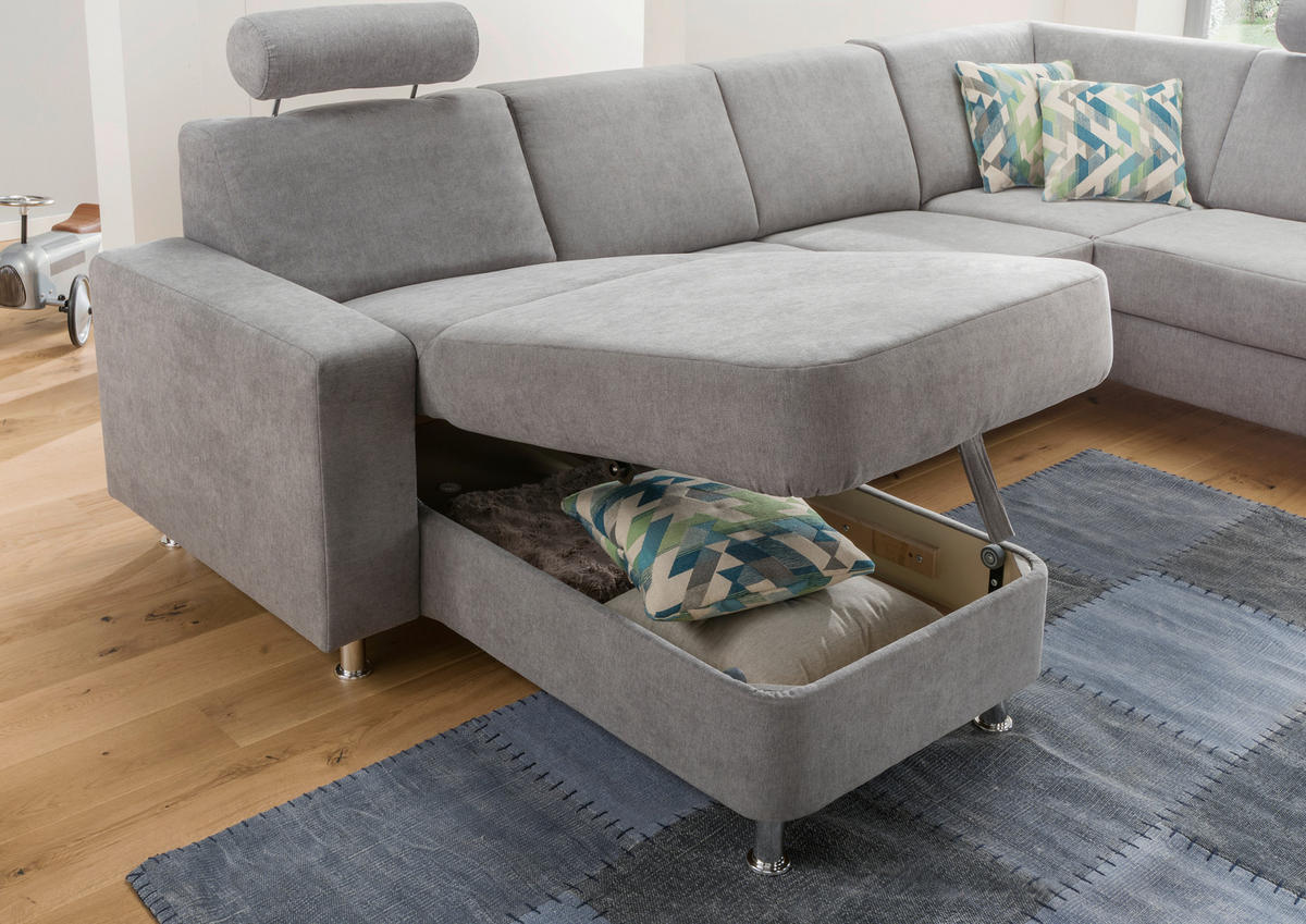 SEDEŽNA GARNITURA, šenilja siva  - barve kroma/siva, Design, umetna masa/tekstil (165/301/198cm) - Xora