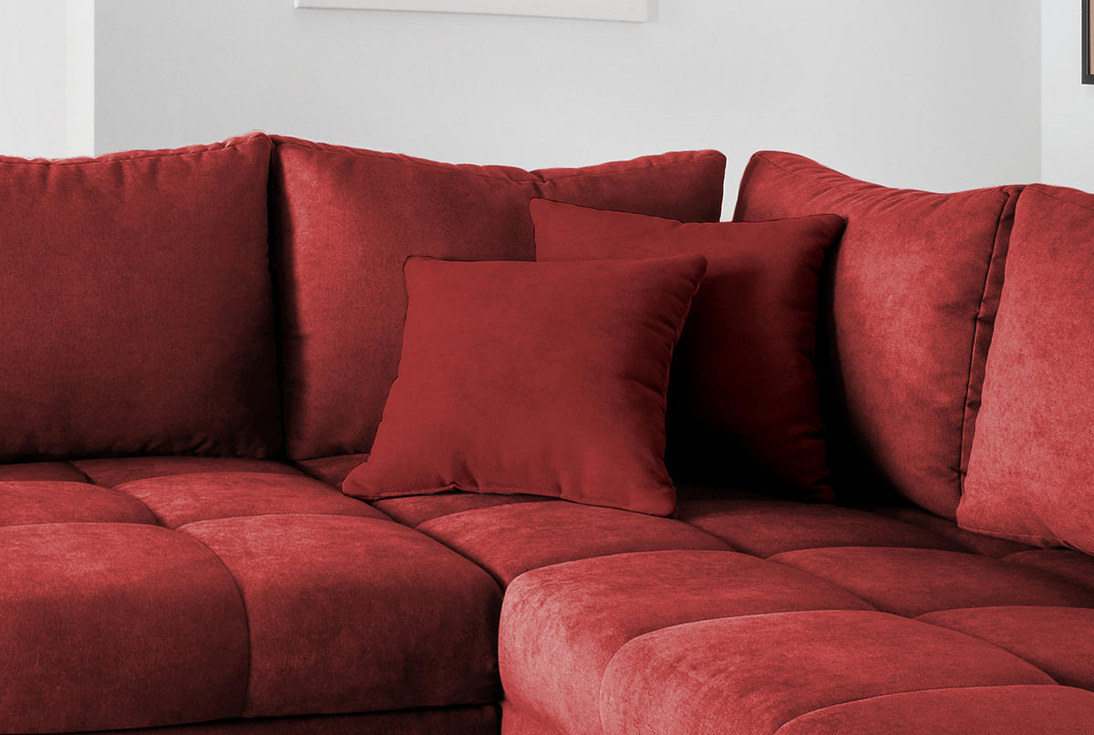 ECKSCHLAFSOFA Rot Mikrofaser  - Silberfarben/Rot, Design, Holz/Textil (298/202cm) - MID.YOU
