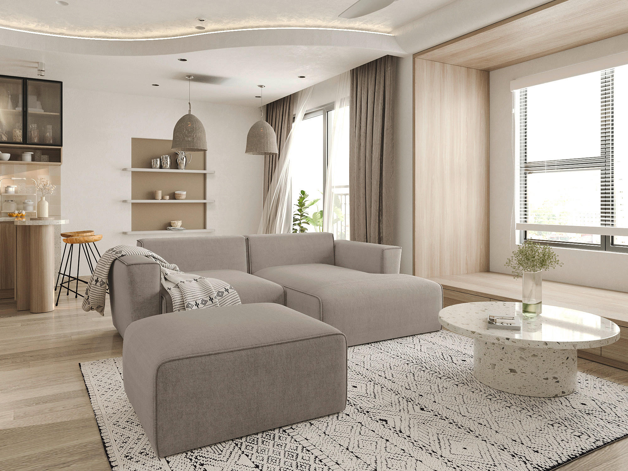 ECKSOFA Taupe Struktur  - Taupe/Graubraun, Design, Kunststoff/Textil (234/161cm) - P & B
